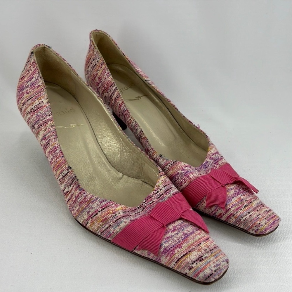 Heyraud Multicolor Tweed Heels with Pink Accents
